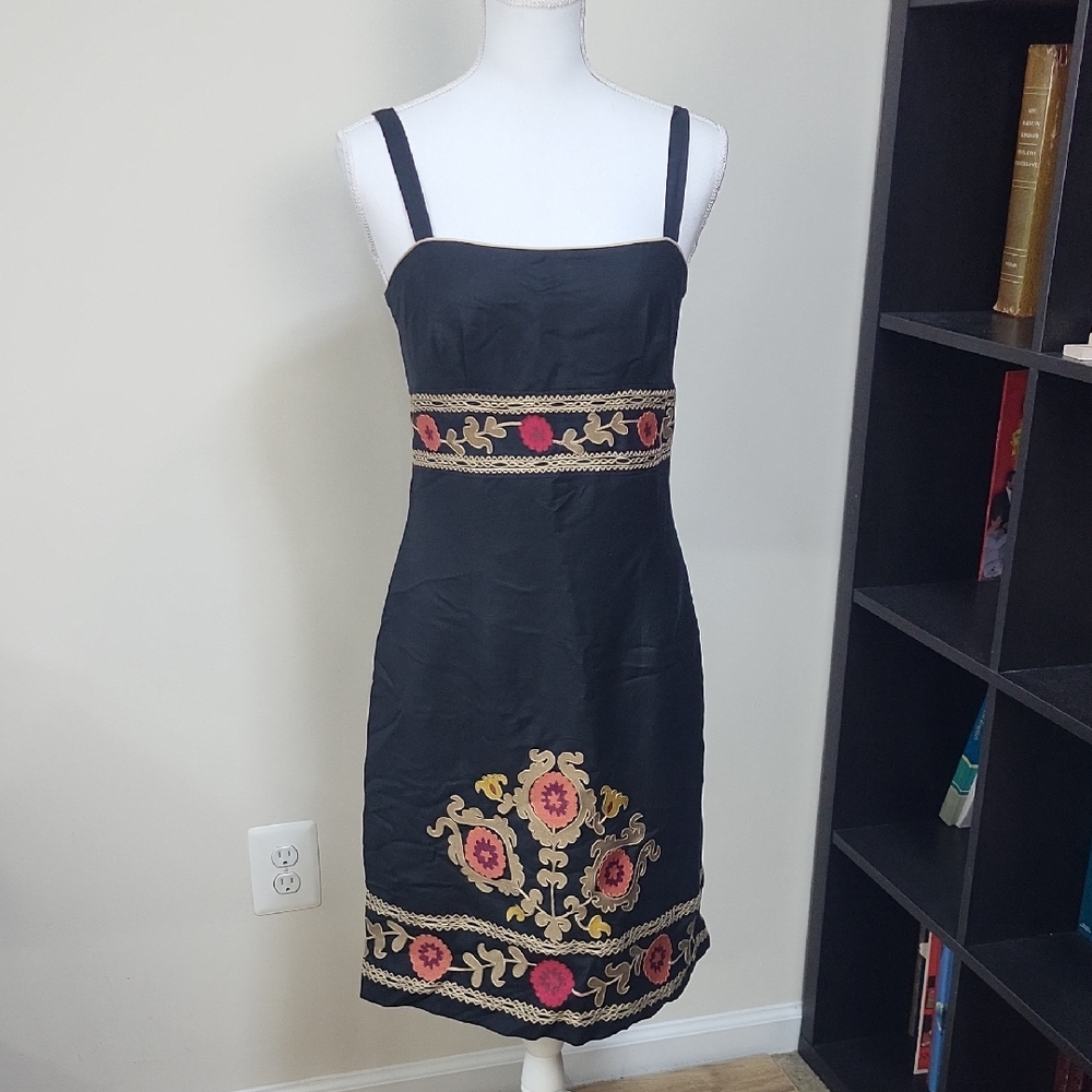 Vtg YVES COSETTE DEPECHE MODE Black Line Rayon Floral Embroidered Dress